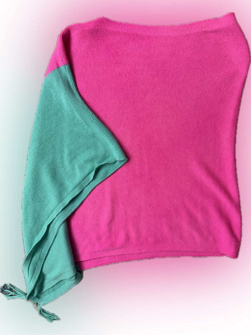 Women’s Two-Tone Pink and Teal Knit Poncho Sweater